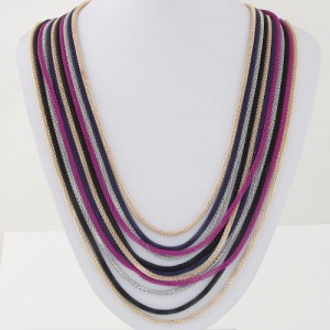 Multi-layer Assorted Colors Alloy Chains Design Fashion Necklace - Fuchsia Golden and Black