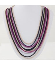 Multi-layer Assorted Colors Alloy Chains Design Fashion Necklace - Fuchsia Golden and Black