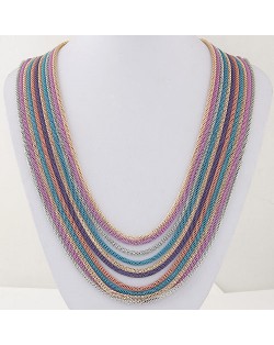 Multi-layer Assorted Colors Alloy Chains Design Fashion Necklace - Blue Pink and Golden
