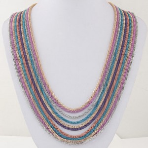 Multi-layer Assorted Colors Alloy Chains Design Fashion Necklace - Blue Pink and Golden