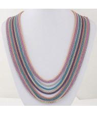 Multi-layer Assorted Colors Alloy Chains Design Fashion Necklace - Blue Pink and Golden