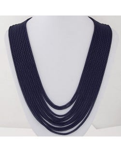Multi-layer Ink Blue Alloy Chains Design Fashion Necklace