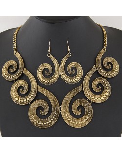 Vintage Style Peacock Feather Inspired Alloy Short Costume Necklace and Earrings Set - Copper