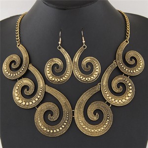 Vintage Style Peacock Feather Inspired Alloy Short Costume Necklace and Earrings Set - Copper