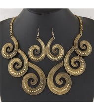 Vintage Style Peacock Feather Inspired Alloy Short Costume Necklace and Earrings Set - Copper