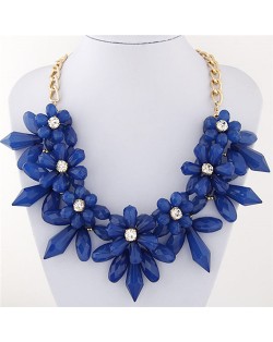 Candy Color Ice Crystal Flowers Design Costume Fashion Necklace - Blue