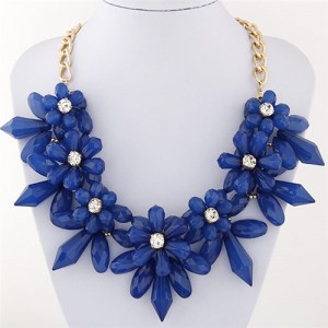 Candy Color Ice Crystal Flowers Design Costume Fashion Necklace - Blue