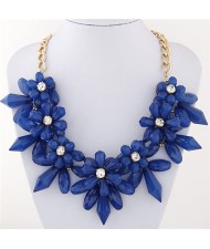 Candy Color Ice Crystal Flowers Design Costume Fashion Necklace - Blue