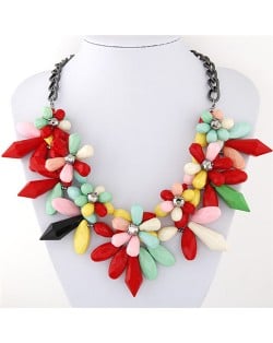 Candy Color Ice Crystal Flowers Design Costume Fashion Necklace - Red
