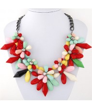 Candy Color Ice Crystal Flowers Design Costume Fashion Necklace - Red