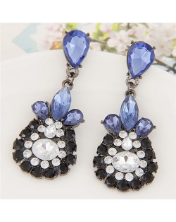 Resin Gems Waterdrop Floral Design Fashion Earrings - Blue