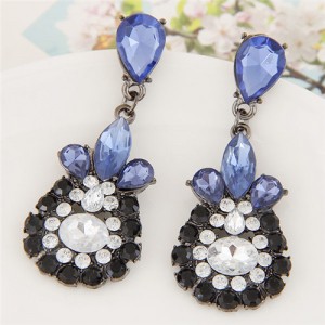 Resin Gems Waterdrop Floral Design Fashion Earrings - Blue