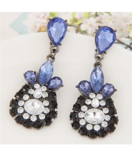 Resin Gems Waterdrop Floral Design Fashion Earrings - Blue