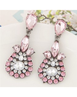 Resin Gems Waterdrop Floral Design Fashion Earrings - Pink