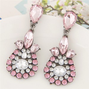 Resin Gems Waterdrop Floral Design Fashion Earrings - Pink