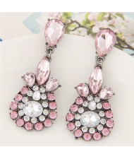 Resin Gems Waterdrop Floral Design Fashion Earrings - Pink