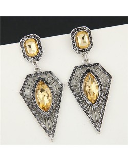 Gem Inlaid Hollow Taper Pendant Design Bold Fashion Earrings - Champagne