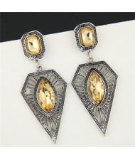 Gem Inlaid Hollow Taper Pendant Design Bold Fashion Earrings - Champagne