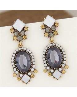 Square Gem Decorated Dangling Floral Fashion Ear Studs