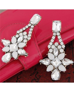 Shining Dangling Crystal Flower Ear Studs - White