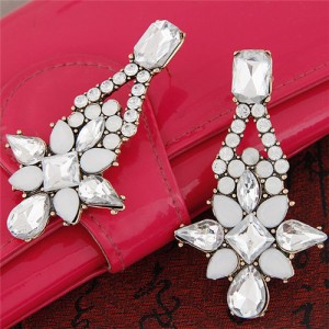 Shining Dangling Crystal Flower Ear Studs - White