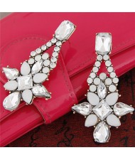 Shining Dangling Crystal Flower Ear Studs - White