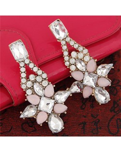 Shining Dangling Crystal Flower Ear Studs - Pink