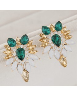 Glistening Resin Gem Flower Design Fashion Ear Studs - White