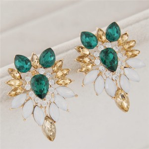 Glistening Resin Gem Flower Design Fashion Ear Studs - White