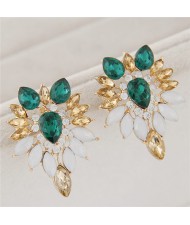 Glistening Resin Gem Flower Design Fashion Ear Studs - White