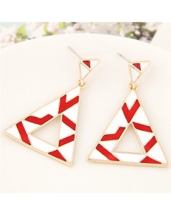 Doodle Fashion Dangling Triangle Design Ear Studs - Red