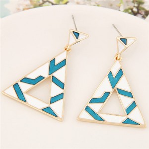 Doodle Fashion Dangling Triangle Design Ear Studs - Blue