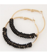 Mini Beads Decorated Golden Hoop Fashion Ear Clips - Black
