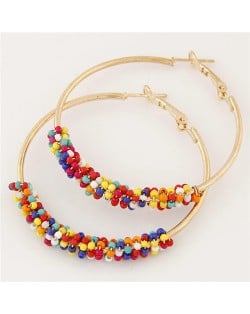 Mini Beads Decorated Golden Hoop Fashion Ear Clips - Multicolor