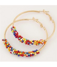 Mini Beads Decorated Golden Hoop Fashion Ear Clips - Multicolor