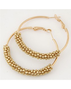 Mini Beads Decorated Golden Hoop Fashion Ear Clips - Golden