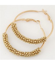 Mini Beads Decorated Golden Hoop Fashion Ear Clips - Golden