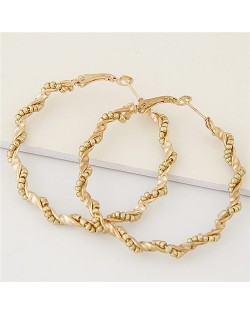 Mini Beads Decorated Spiral Shape Fashion Hoop Earrings - Golden