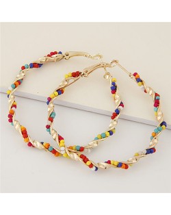 Mini Beads Decorated Spiral Shape Fashion Hoop Earrings - Multicolor