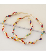 Mini Beads Decorated Spiral Shape Fashion Hoop Earrings - Multicolor