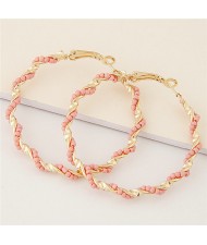 Mini Beads Decorated Spiral Shape Fashion Hoop Earrings - Pink