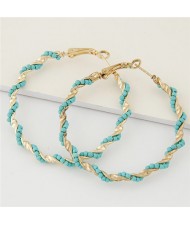 Mini Beads Decorated Spiral Shape Fashion Hoop Earrings - Blue