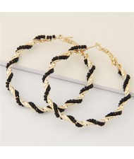 Mini Beads Decorated Spiral Shape Fashion Hoop Earrings - Black