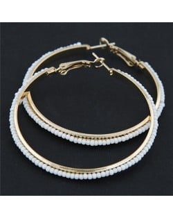 Western High Fashion Mini Beads Hoop Earrings - White