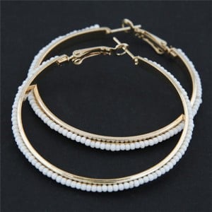 Western High Fashion Mini Beads Hoop Earrings - White