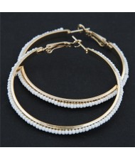 Western High Fashion Mini Beads Hoop Earrings - White