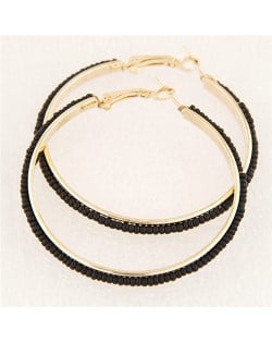 Western High Fashion Mini Beads Hoop Earrings - Black