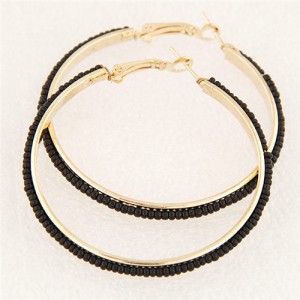 Western High Fashion Mini Beads Hoop Earrings - Black