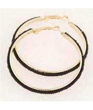 Western High Fashion Mini Beads Hoop Earrings - Black