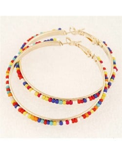 Western High Fashion Mini Beads Hoop Earrings - Multicolor